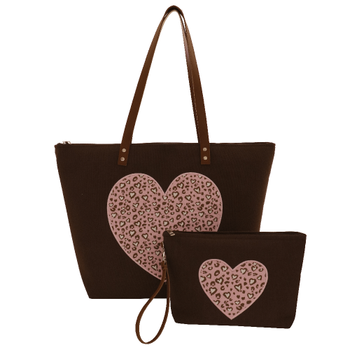BORSA MARE L + BUSTA CUORE MARRONE