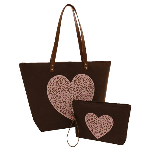 BORSA MARE L + BUSTA CUORE MARRONE